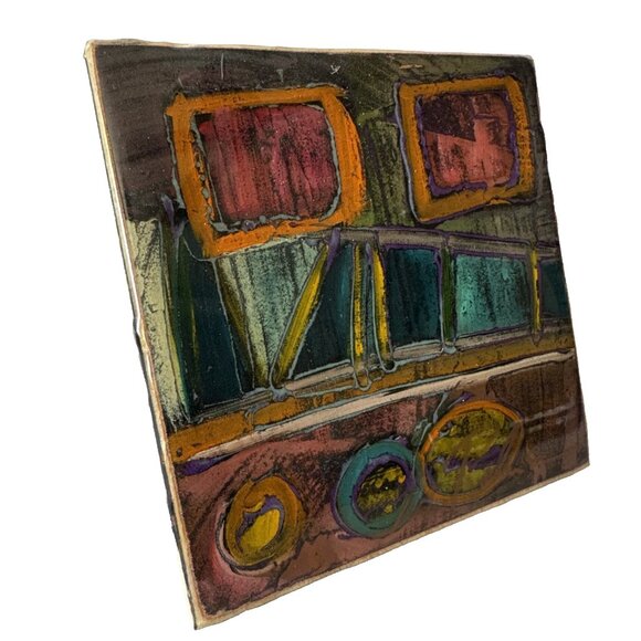 Acrylic Abstract Painting Multicolored 10x7.2in High Quality Wood Art - Picture 2 of 8